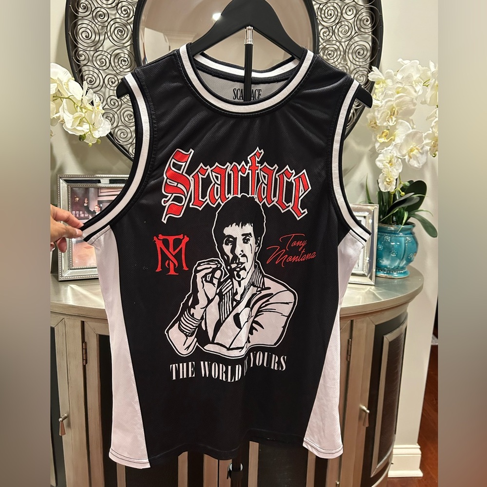 Black and Red Scarface Graphic Jersey Tank Top